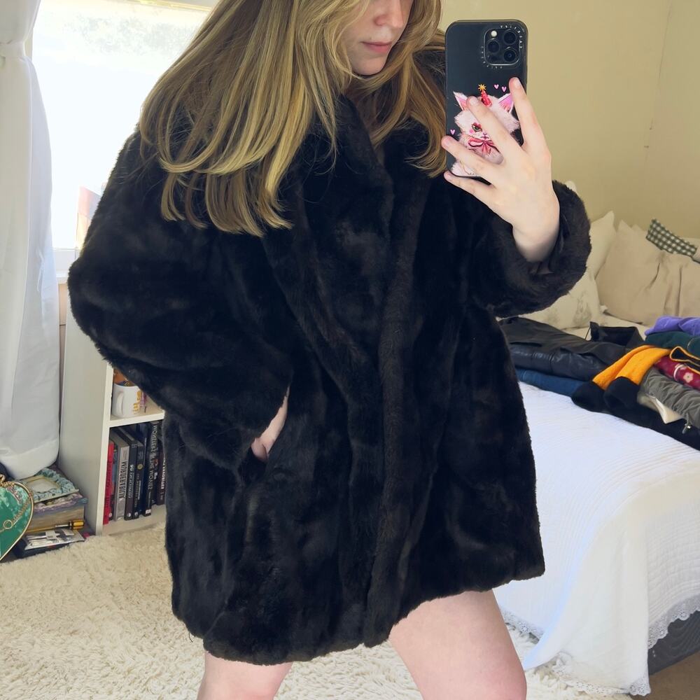 Vintage 60s Grandella Styled by Sportowne Brown Faux Fur Coat Size 14 Large XL